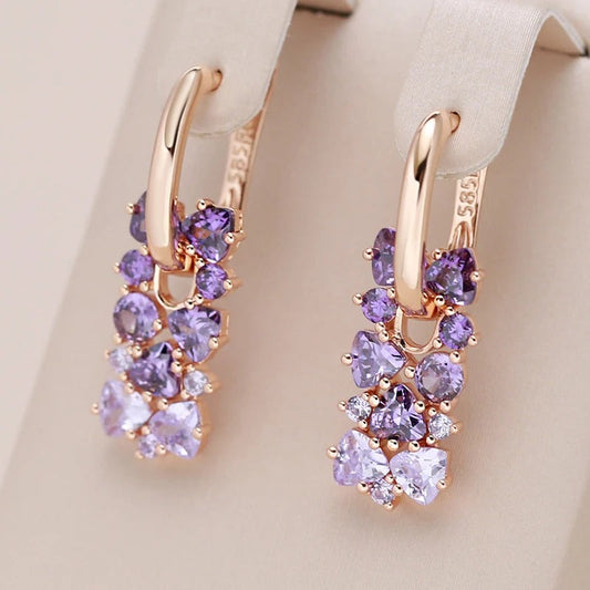 18K Rose Gold Plated Amethyst Natural Zircon Drop Earrings