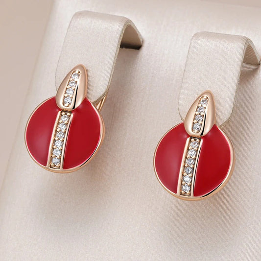 18kt rose gold plated red button earrings with white cubic zirconia - AC