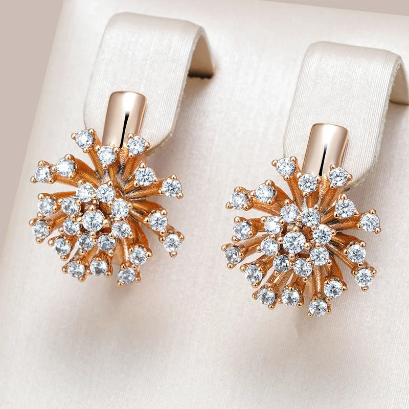 Earrings in the shape of a bouquet with white zirconias in 18K rose gold plating