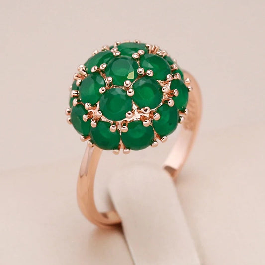 Jade flower ring in 18K rose gold plating