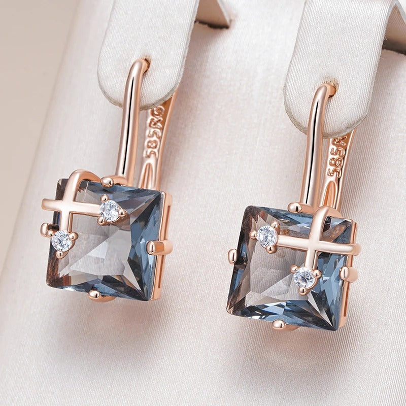 18K rose gold-plated dangling earrings with natural grey cubic zirconia and diamonds - AC