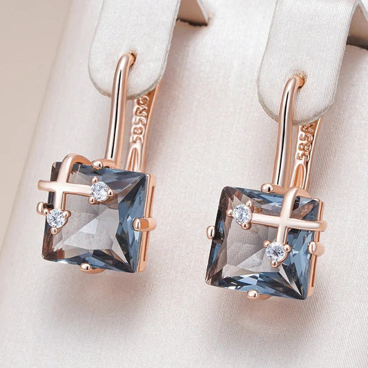 18K rose gold-plated dangling earrings with natural grey cubic zirconia and diamonds - AC