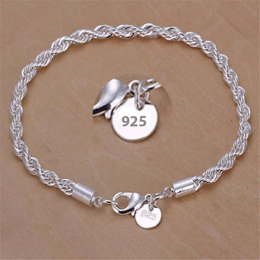 Braided rope bracelet in 925 Sterling Silver