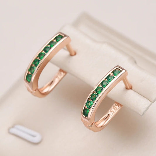 Small hoop earrings with emerald zirconia in 18K rose gold plating