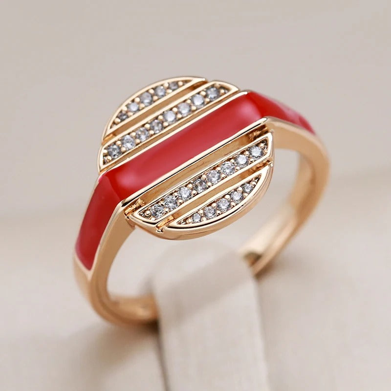 Round ring with red line of the infinity link in 18K rose gold plating