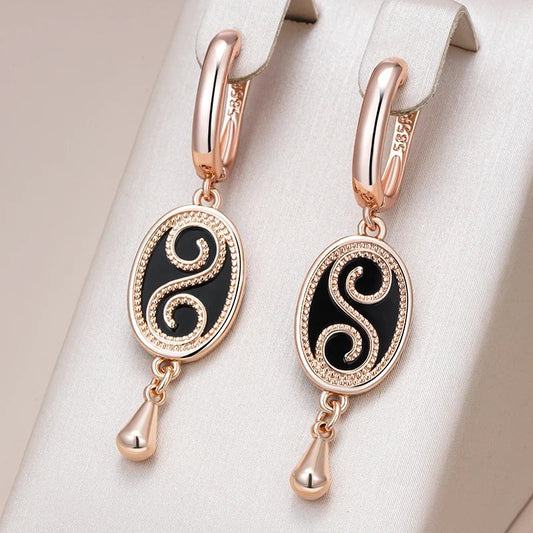 Pendant earrings plated 18 carat pink gold with black stones - AC