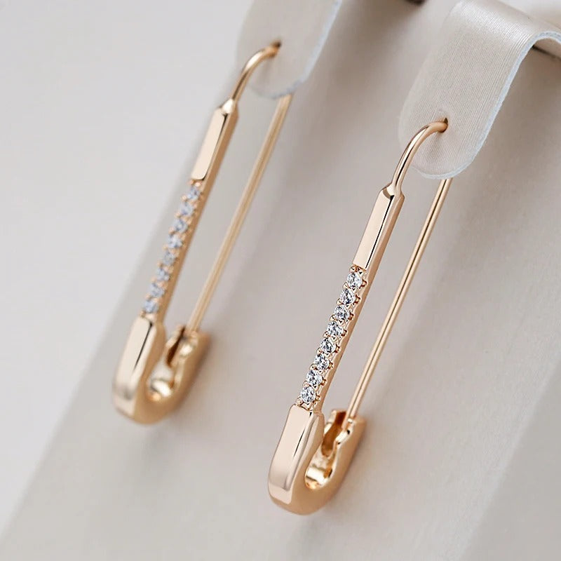 18K Rose Gold Plated Long Dangle Earrings with little zirconias