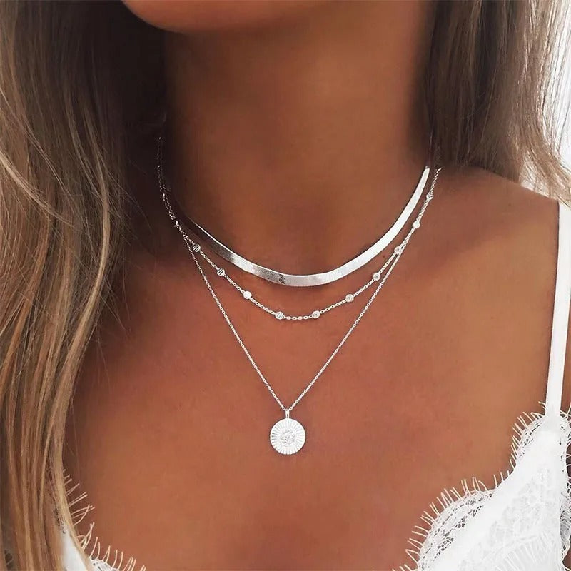 Three layer round necklace made of 925 Sterling Silver