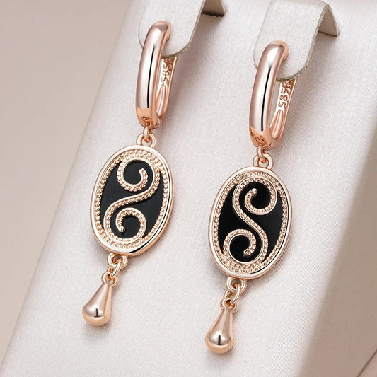 18K Rose Gold Plated Vintage Black Stone Dangle Earrings