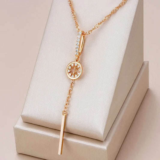 Necklace with long star pendant and fine rectangle with zirconia in 18K rose gold plating