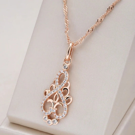 Ethnic style zirconia infinity necklace in 18K rose gold plating