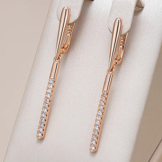 18K Rose Gold Plated Long Dangle Earrings with little natural zirconias