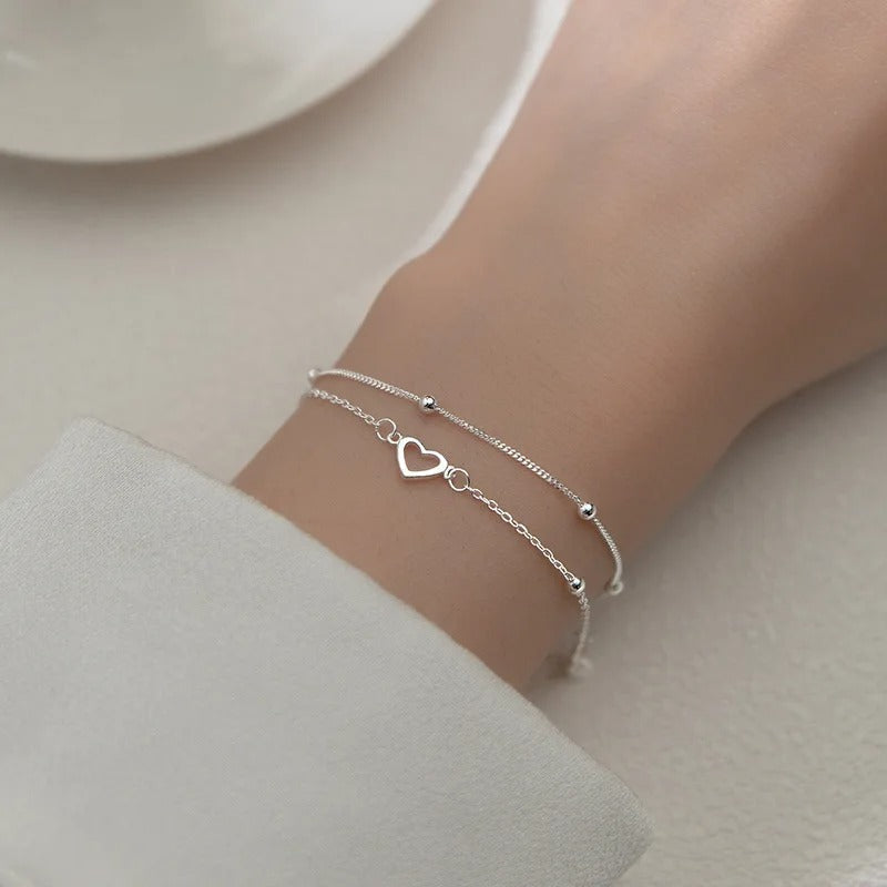 Thin 925 sterling silver heart bracelet