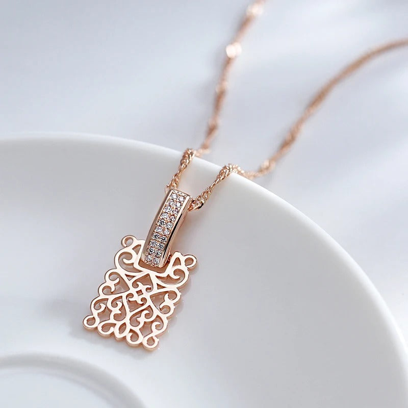 18K Rose Gold Plated Andalusian Square Long Pendant Necklace