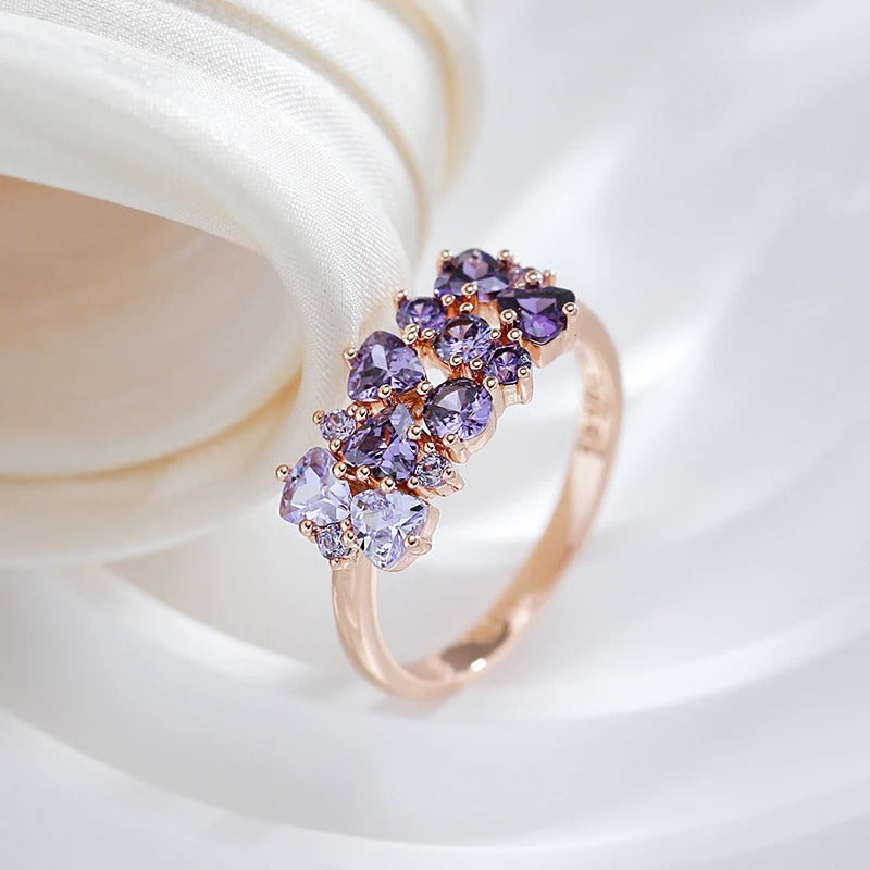 18kt rose gold-plated ring with natural violet cubic zirconia - AC