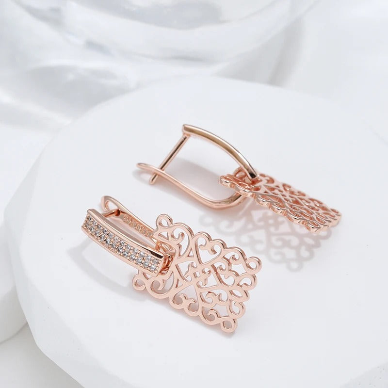 18K Rose Gold Plated Square Long Earring with zirconias