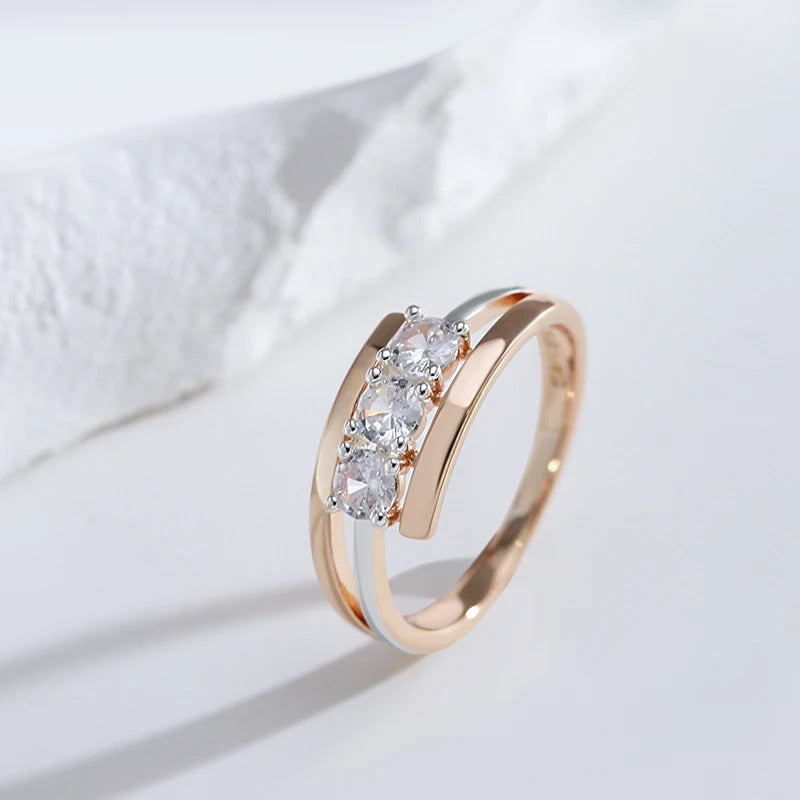 18K Rose Gold Plated Luxury Three Big White Natural Zircon Rings