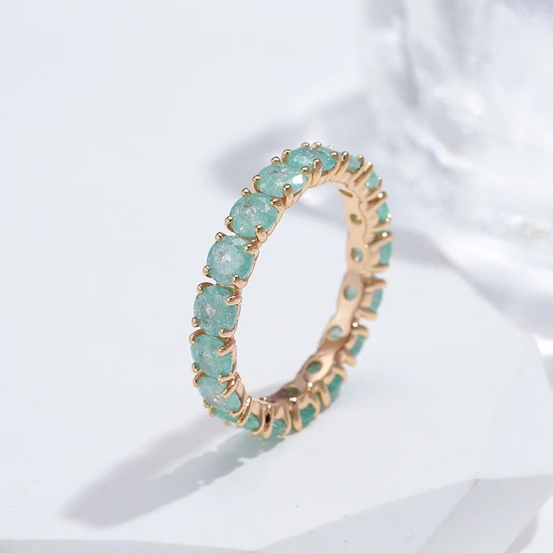 18K Rose Gold Plated Aquamarine zirconia ring round cut