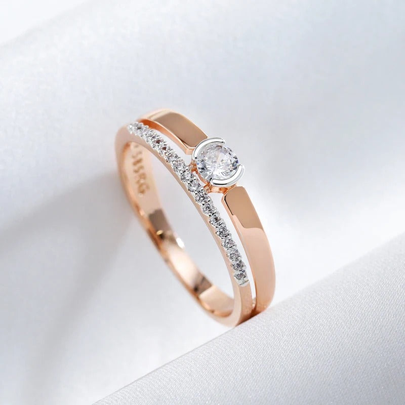 Double ring plated in 18kt pink gold with cubic zirconia - AC