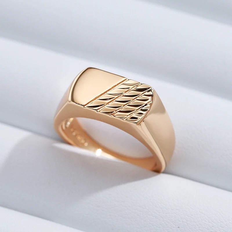 18K Rose Gold Plated Simple square ring with relief