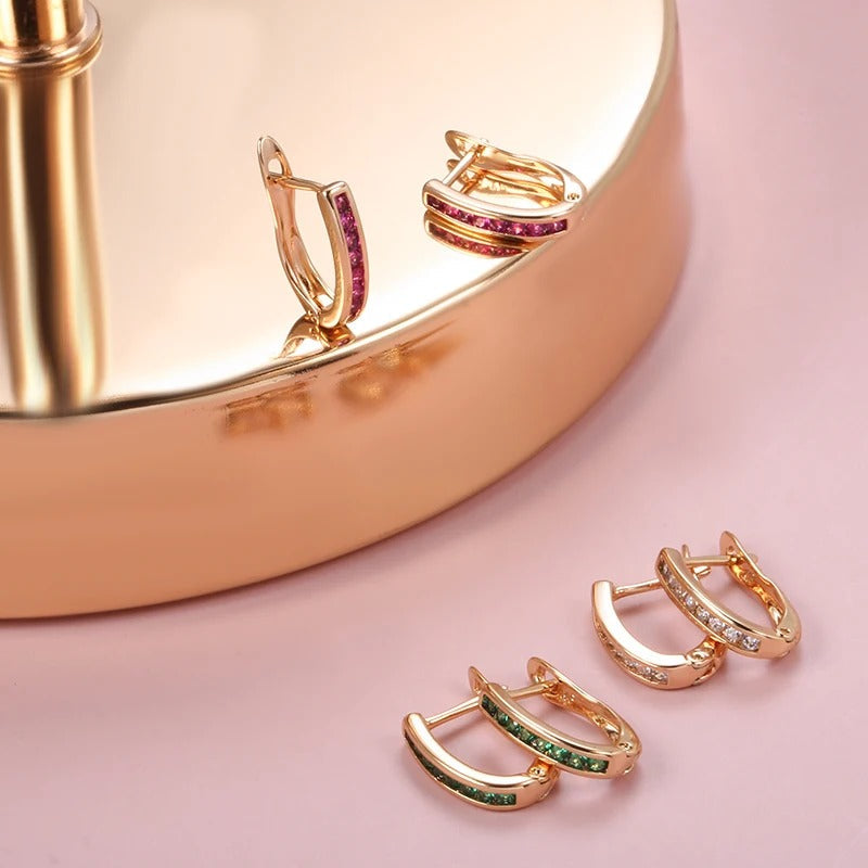 Small hoop earrings with rose quartz zirconia in 18K rose gold plating