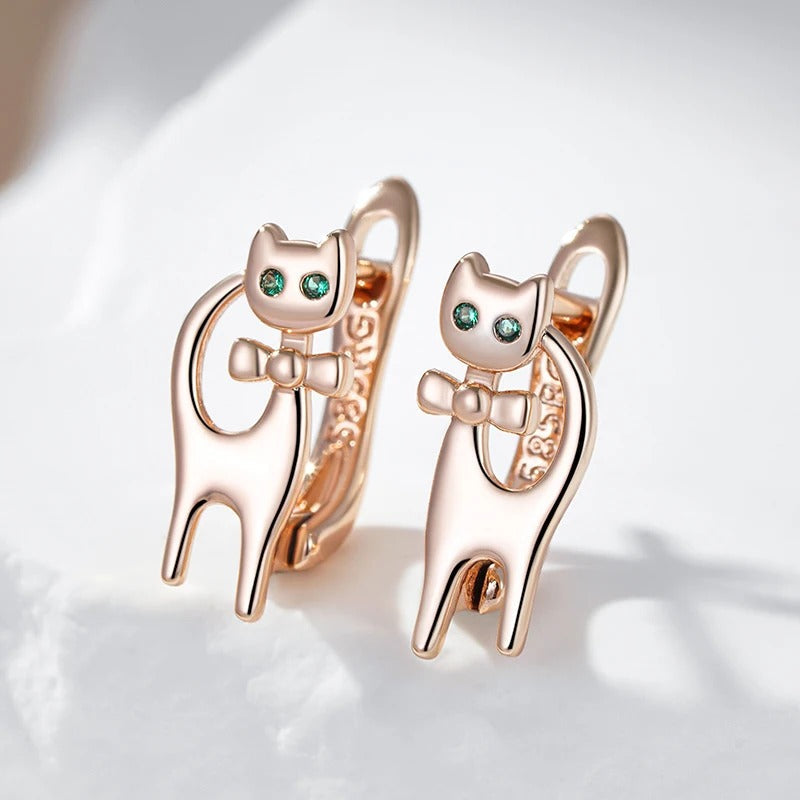 18K Rose Gold Plated Luxury Cute Cat Earrings