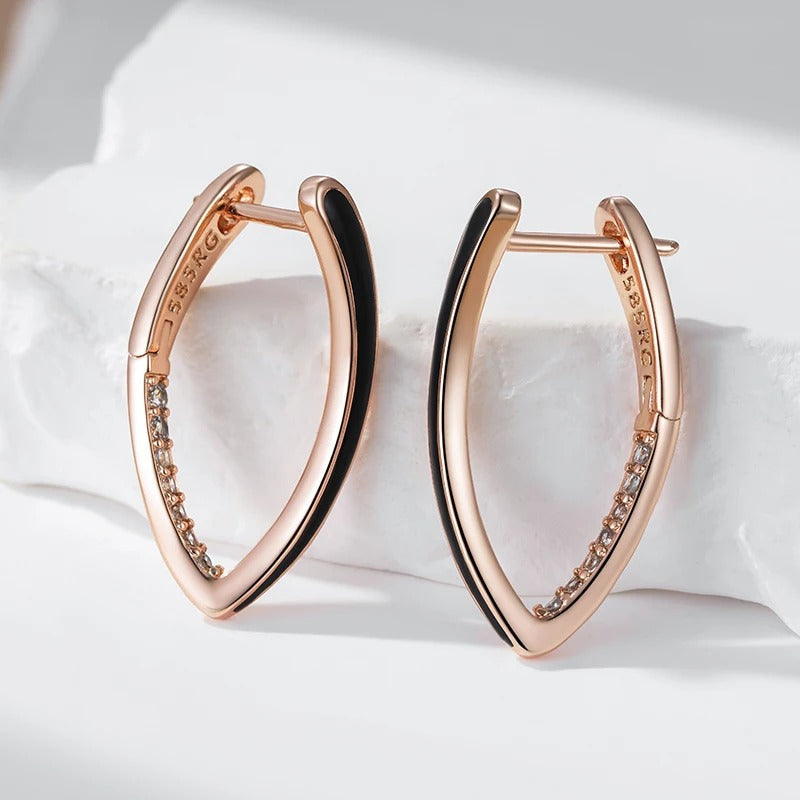 18K Rose Gold Plated Black Enamel Drop Earrings