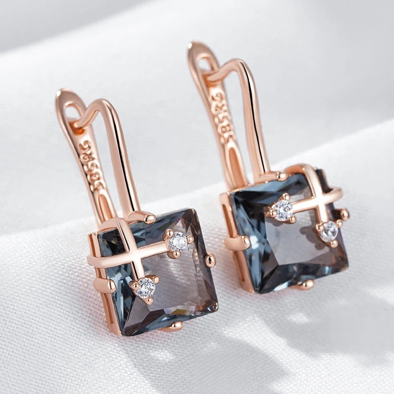 18K rose gold-plated dangling earrings with natural grey cubic zirconia and diamonds - AC