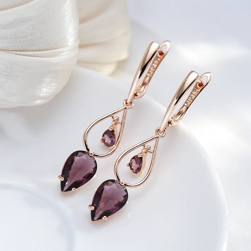 Amethyst double zirconia earrings in 18K rose gold plating