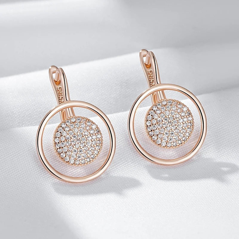 Hoop earrings with circles and zircons in 18K Rose Gold Plating