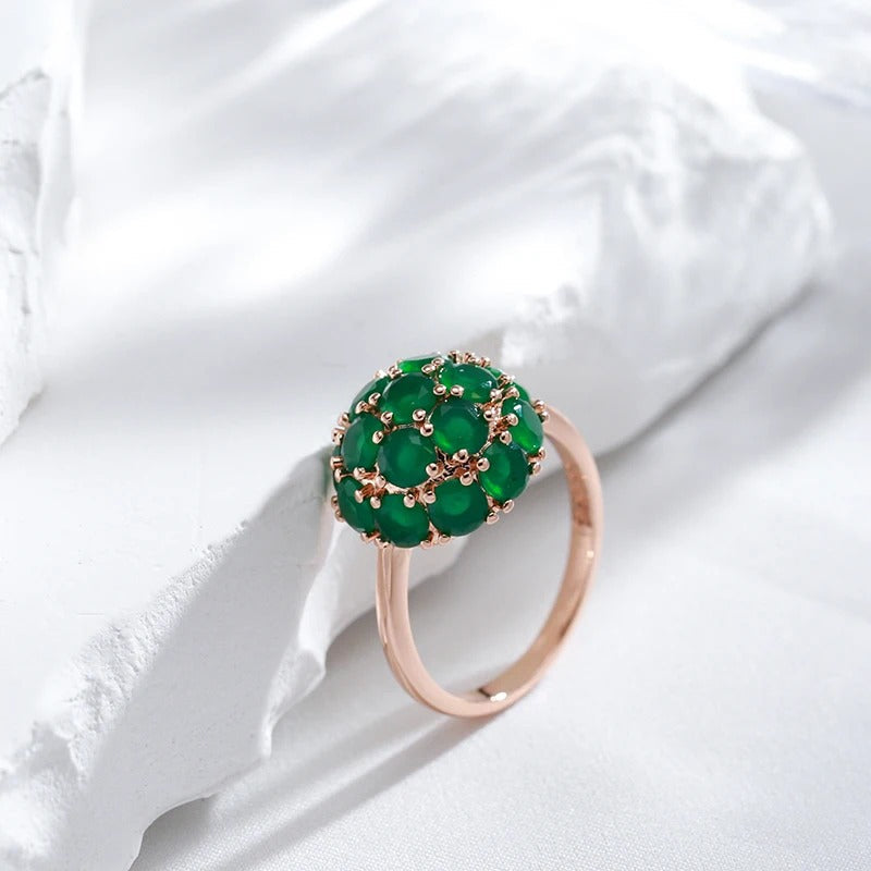 Flower ring in 18 carat pink gold-plated jade - AC