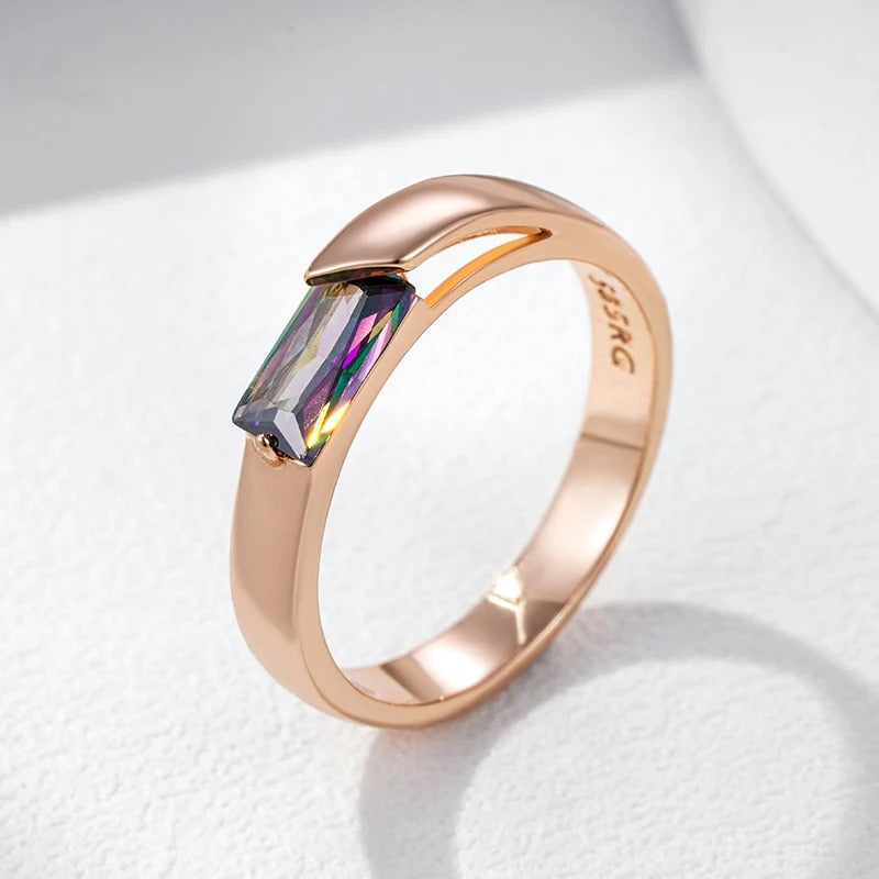 18K Rose Gold Plated Square Colorful Natural Zircon Ring