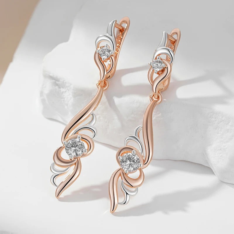 18K Rose Gold Plated Unique Flower Shape Drop Earrings