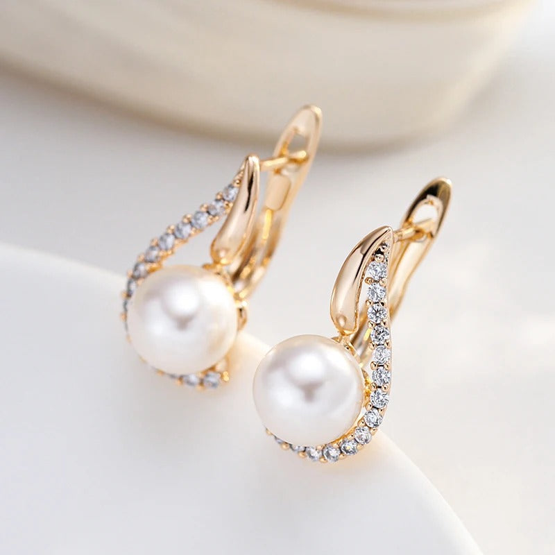 18K Rose Gold Plated pearl button earrings with zirconias