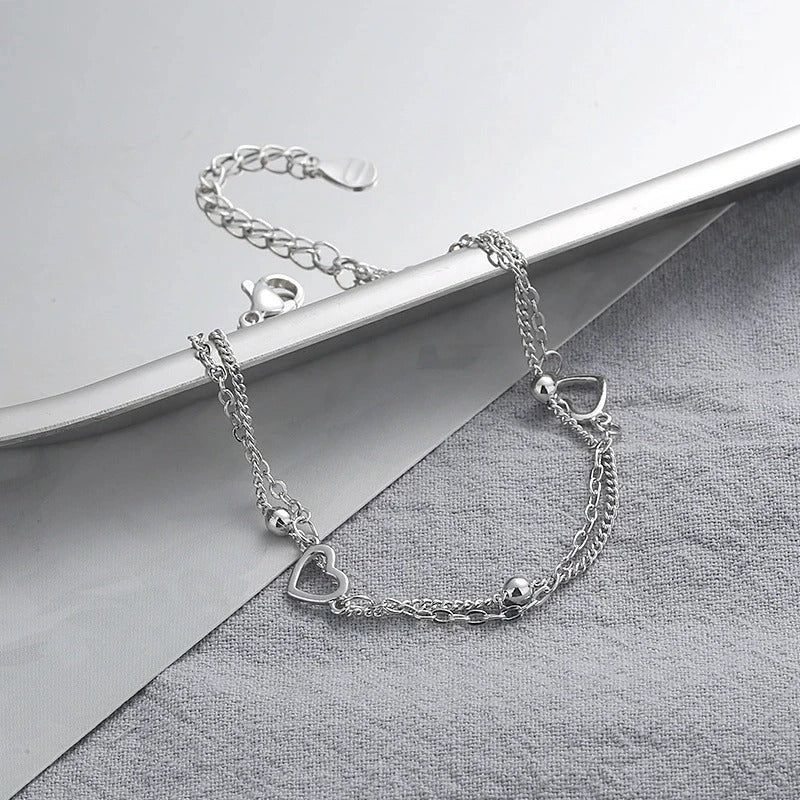 Thin 925 sterling silver heart bracelet