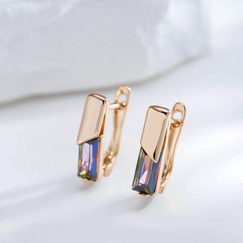 Square dangling earrings with natural cubic zirconia stones plated with 18K rose gold - AC