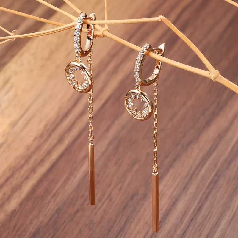 18K rose gold-plated dangling earrings with long trendy tassels - AC