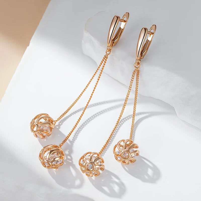 Long 18kt rose gold-plated earrings with tassels and cubic zirconia - AC