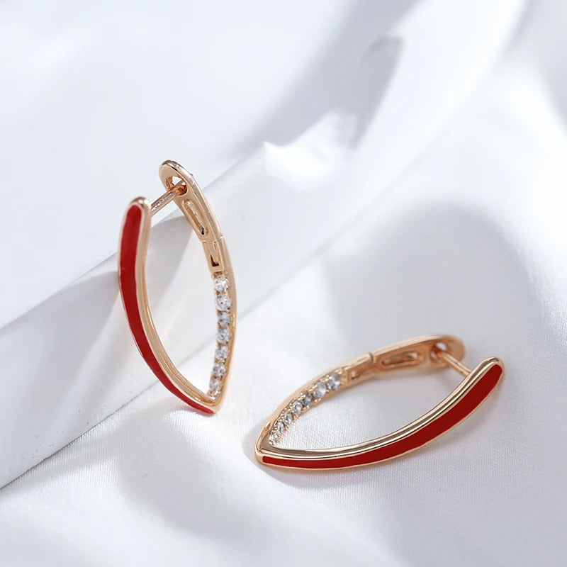 18K Rose Gold Plated Red Enamel Drop Earrings