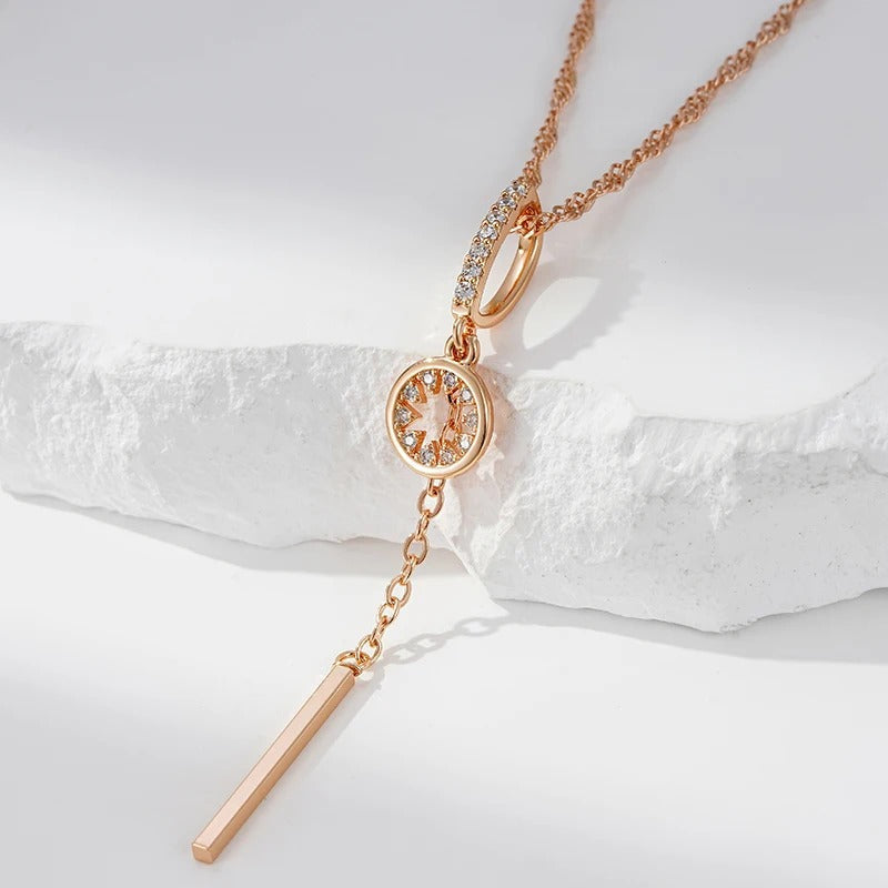 Necklace with long star pendant and fine rectangle with zirconia in 18K rose gold plating