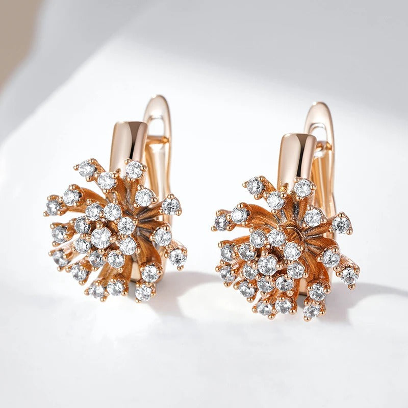 Earrings in the shape of a bouquet with white zirconias in 18K rose gold plating