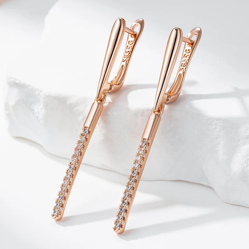 18K Rose Gold Plated Long Dangle Earrings with little natural zirconias