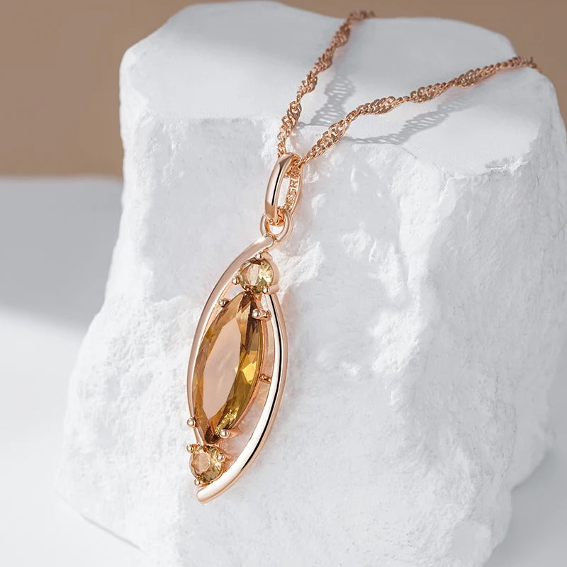 Luxury necklace with light brown crystal pendant and 18kt rose gold plating - AC