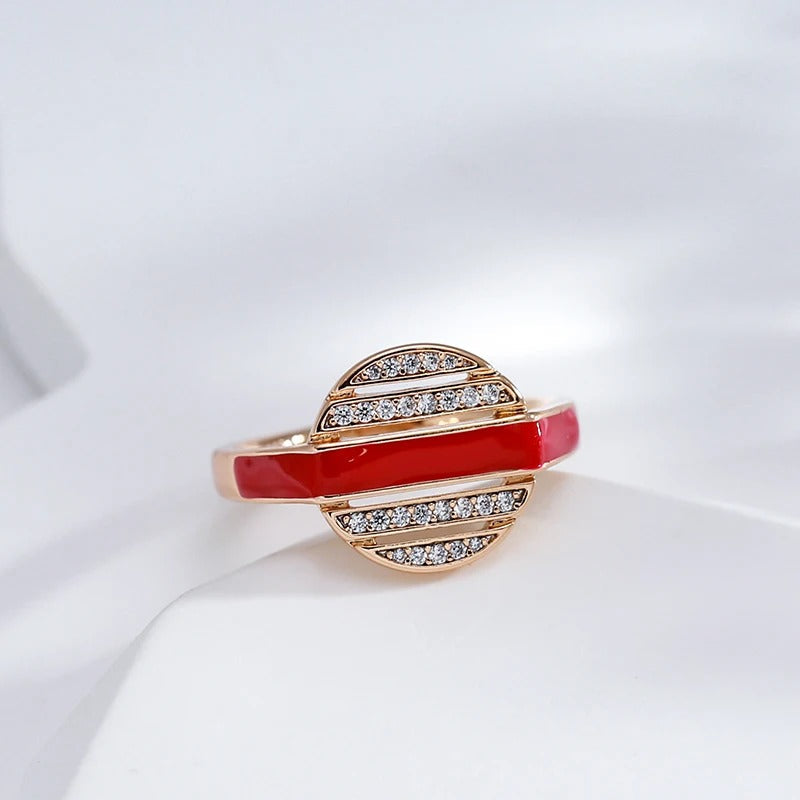 Round ring with red line of the infinity link in 18K rose gold plating