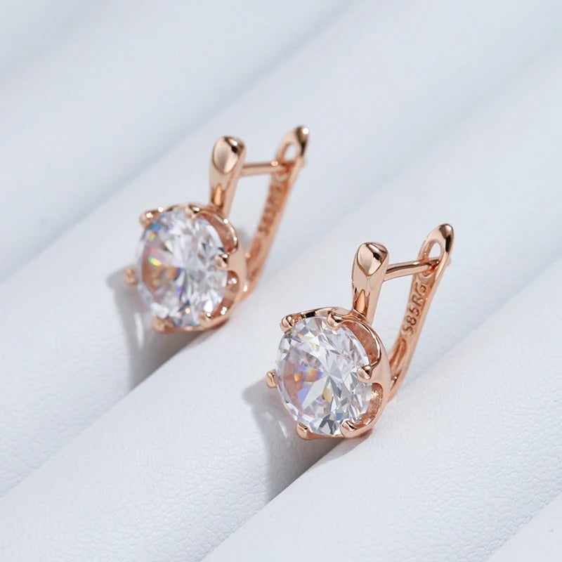 Button earrings plated with 18 carat pink gold and round white cubic zirconia - AC