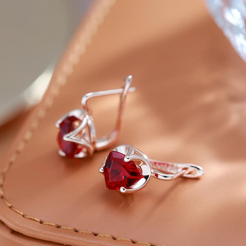 Button earrings with cubic zirconia ruby plated in 18kt rose gold - AC