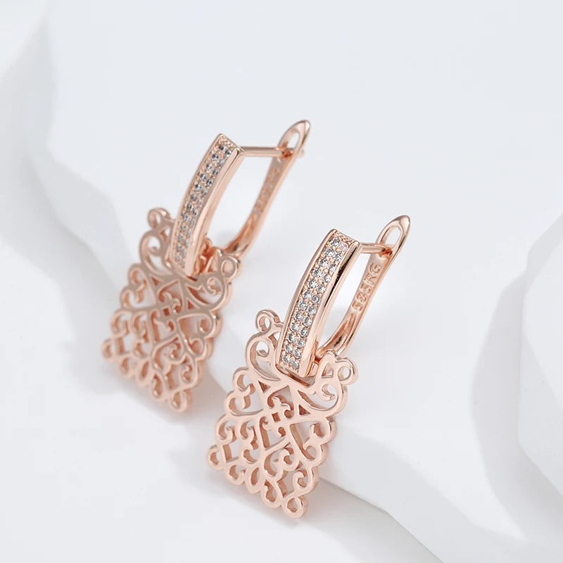 Long square earrings with cubic zirconia plated 18K pink gold - AC