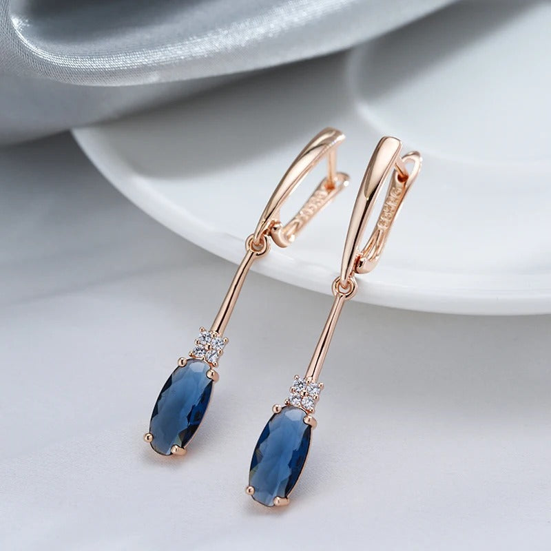 18kt rose gold plated long earrings with sapphire and white cubic zirconia - AC