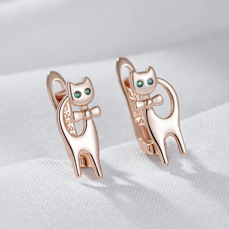 18K Rose Gold Plated Luxury Cute Cat Earrings