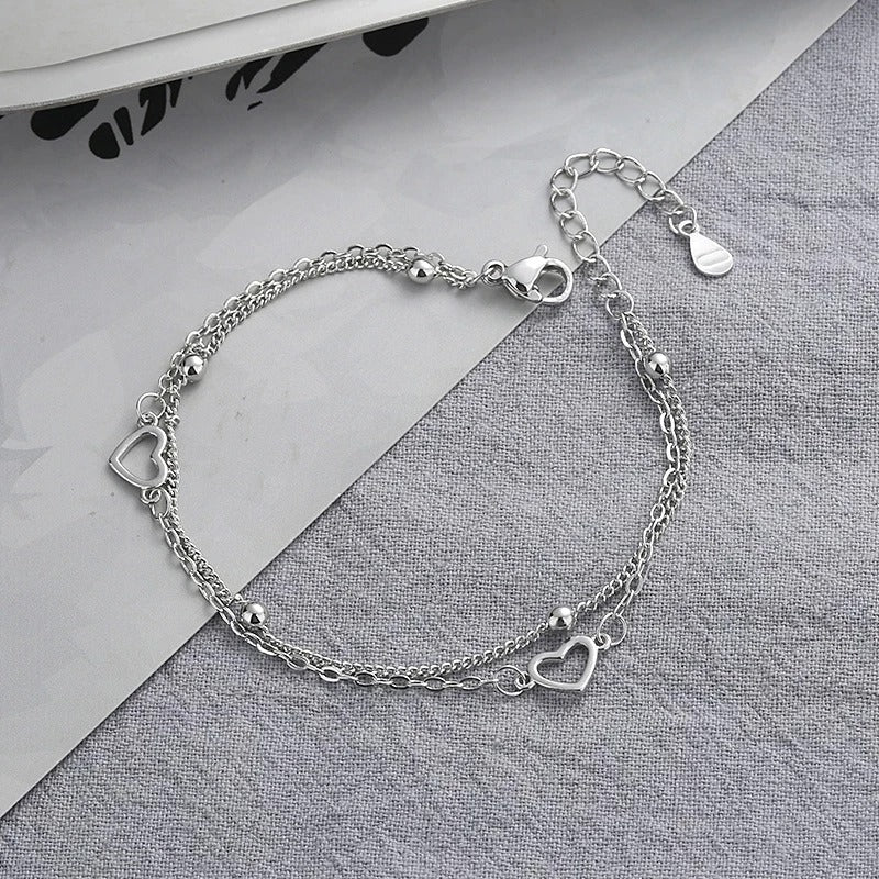 Thin 925 sterling silver heart bracelet